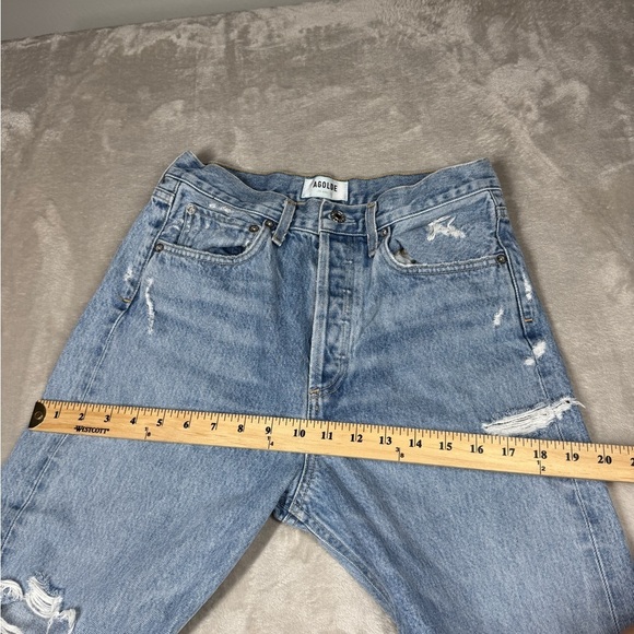 Agolde 90s Mid Rise Distressed Light Denim Button Fly Straight Blue Jeans 26 - Picture 9 of 16